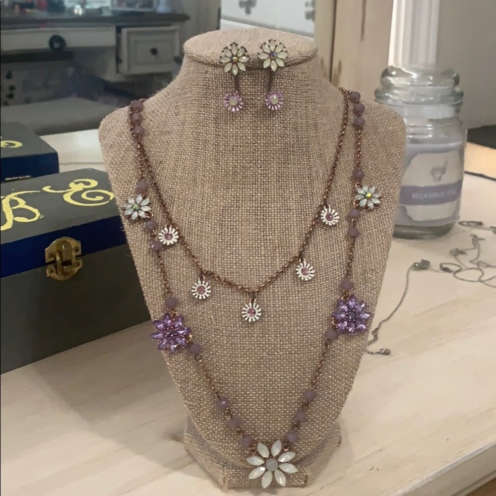 Vintage Betsey Johnson layered flower necklace earring set